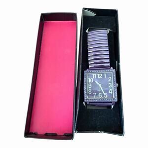 Avon Metallic Purple Stretch Band Rhinestone Bracelet Watch Rectangular Quartz